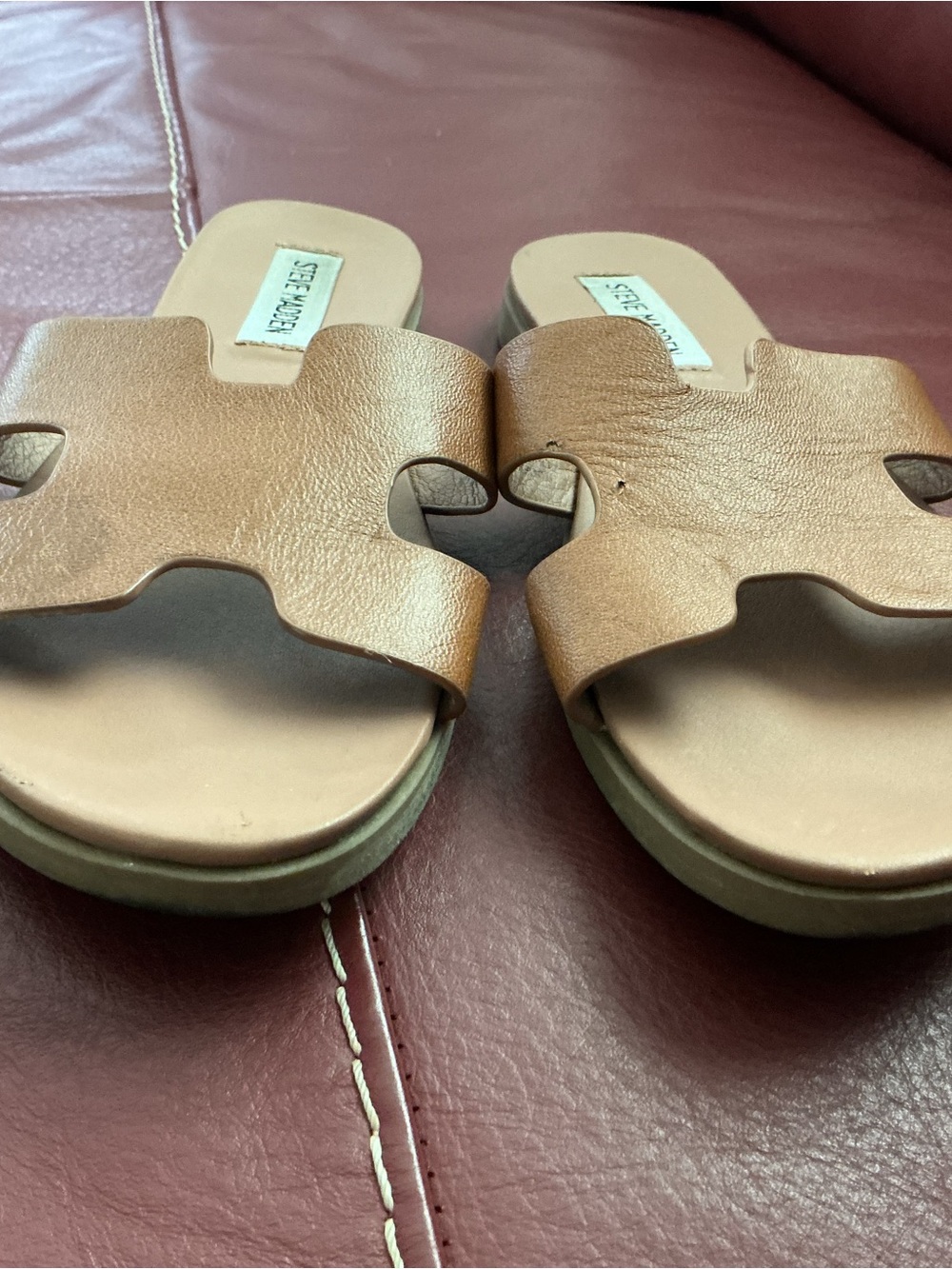 Steve Madden Tan Leather Slide Sandals Size 6
